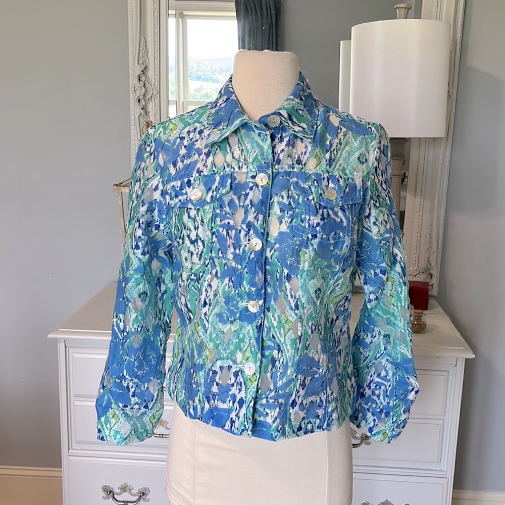 Ruby Rd Blue Floral Button Down Front Blouse Wome… - image 3